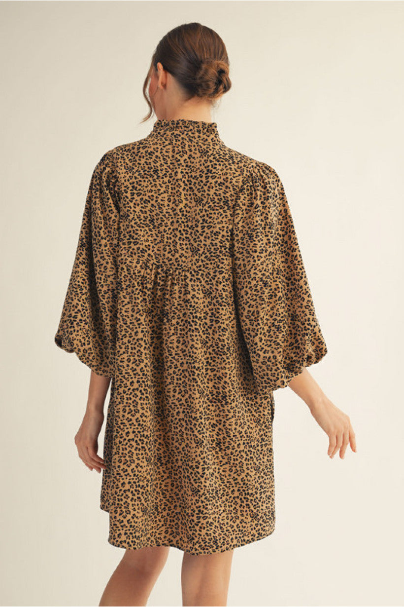 Leopard Print Ruffled Babydoll Dress