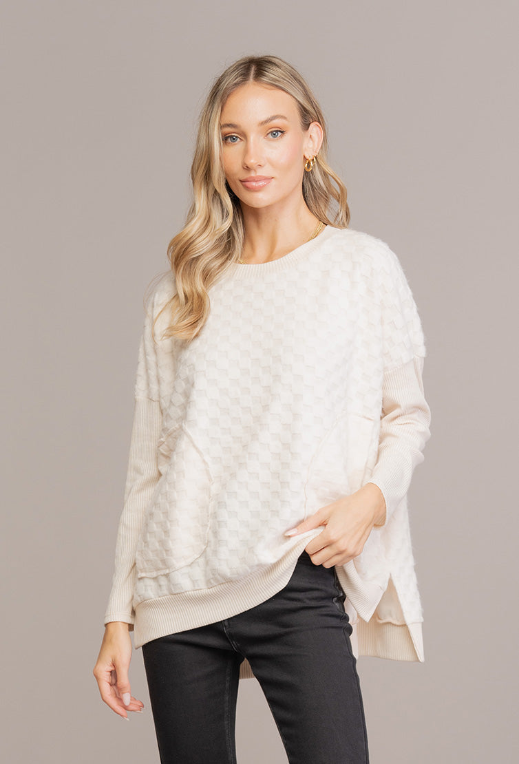 Cozy Ivory Checkered Top