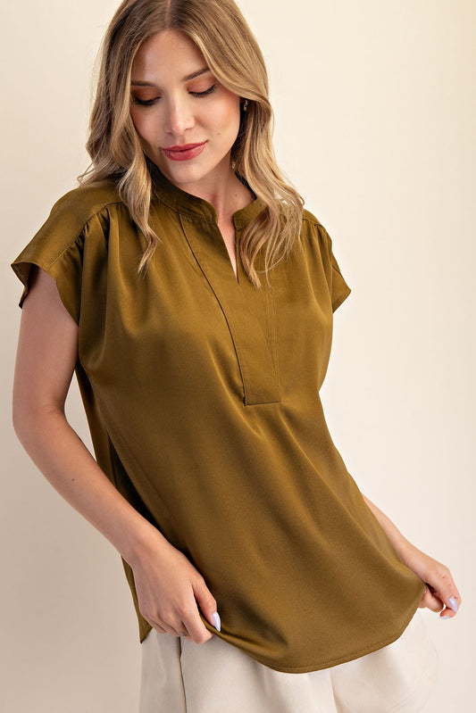 Fall in Olive Satin Blouse