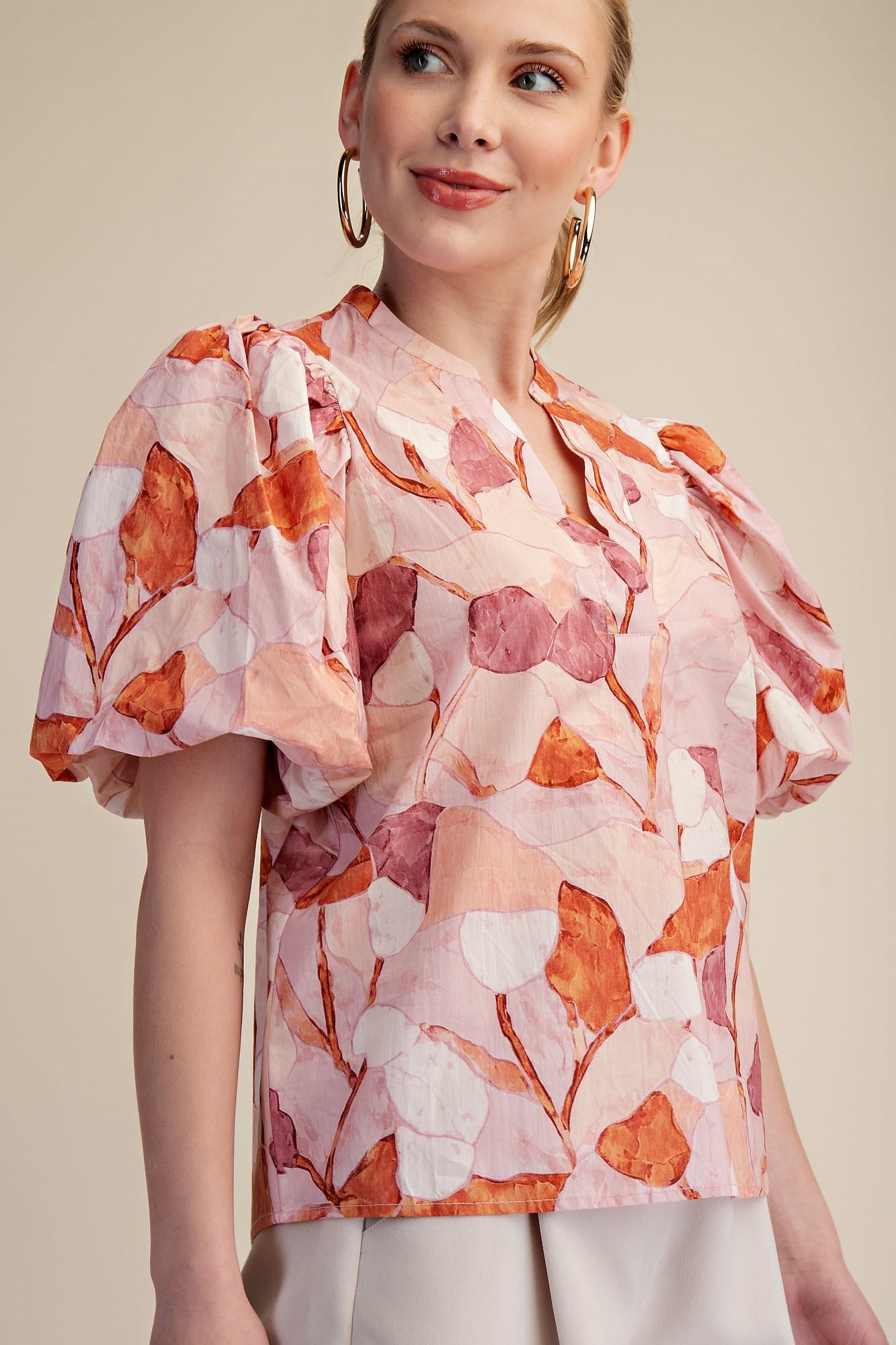 Whimiscal V-Neck Puff-Sleeve Top