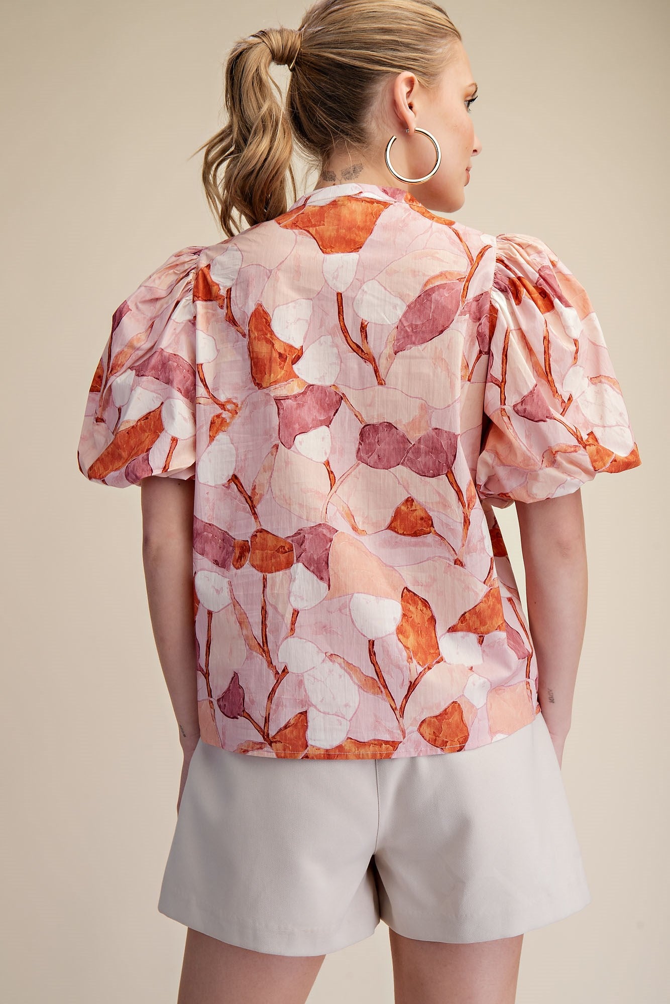 Whimiscal V-Neck Puff-Sleeve Top