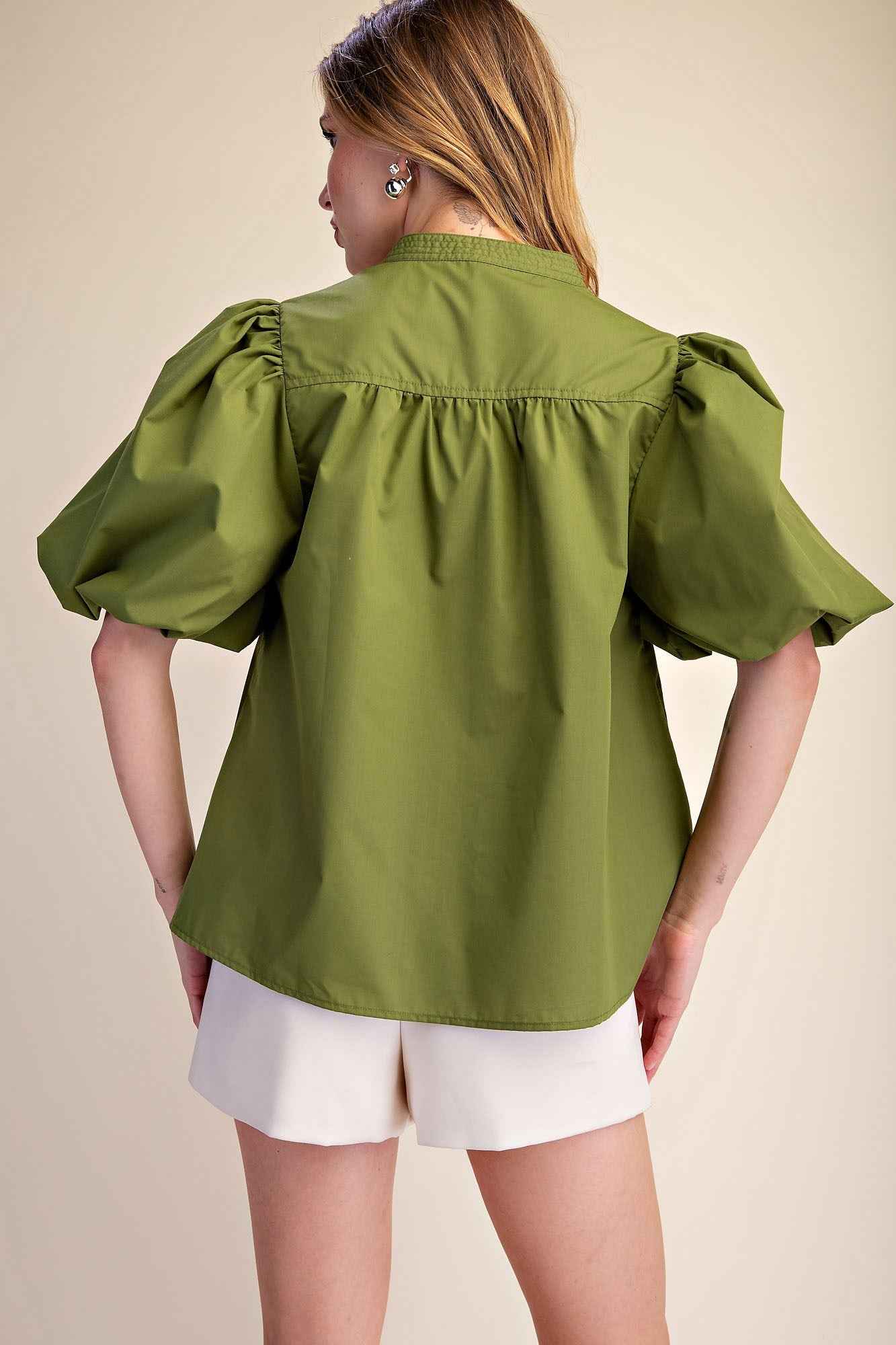 Olive Grove Elegance Bubble Sleeve Blouse