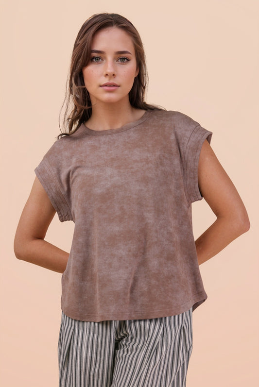 Mocha Washed Knit Casual Comfy Top