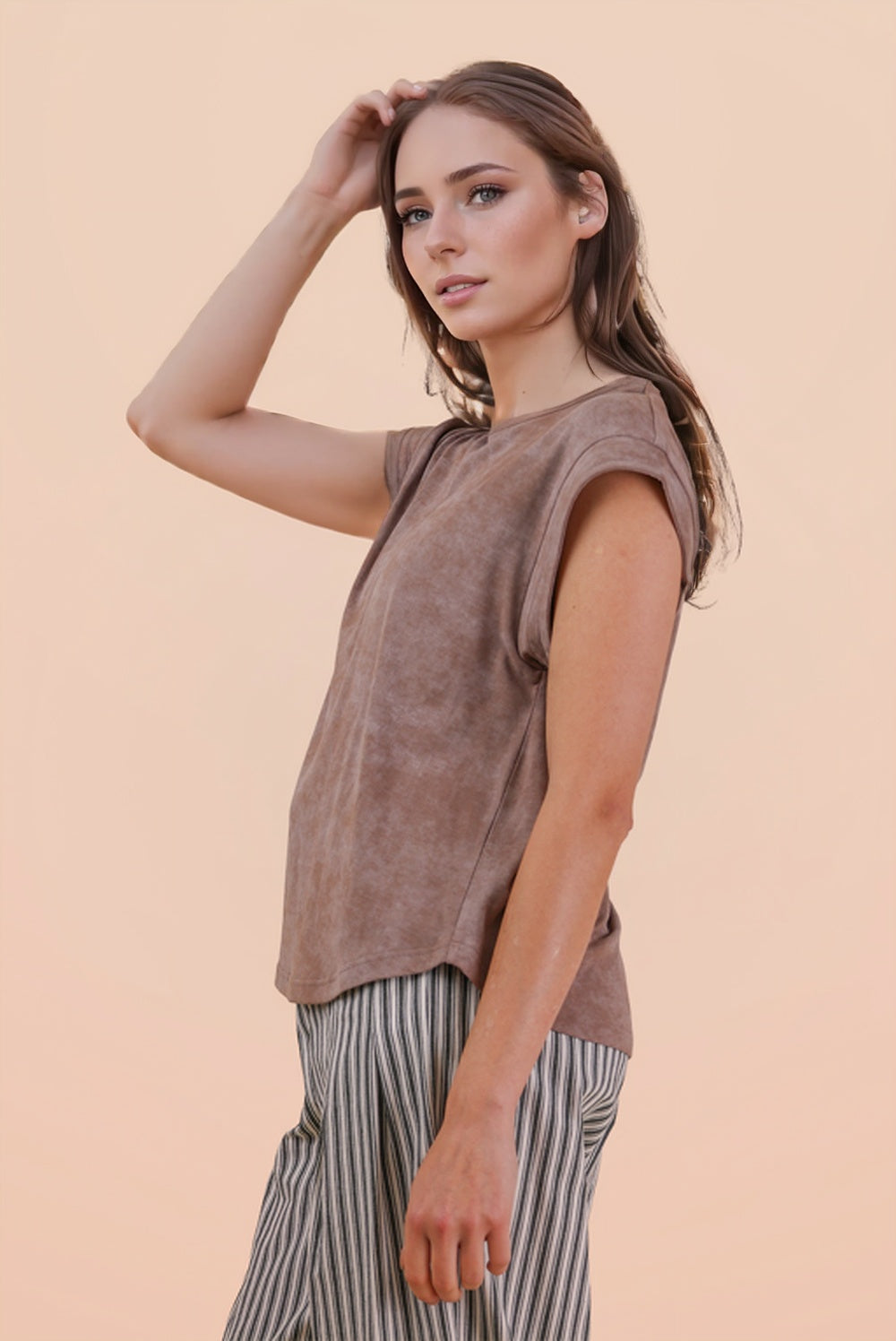 Mocha Washed Knit Casual Comfy Top