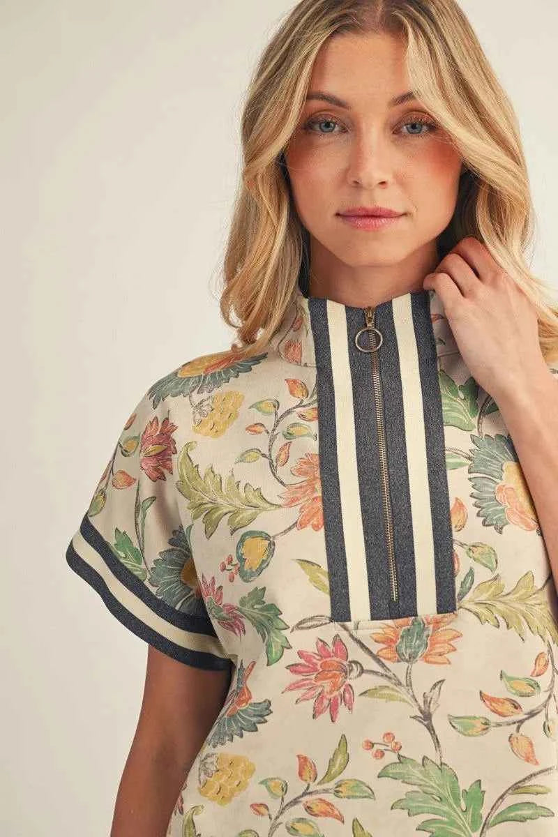 Garden Grace Floral Zip Top