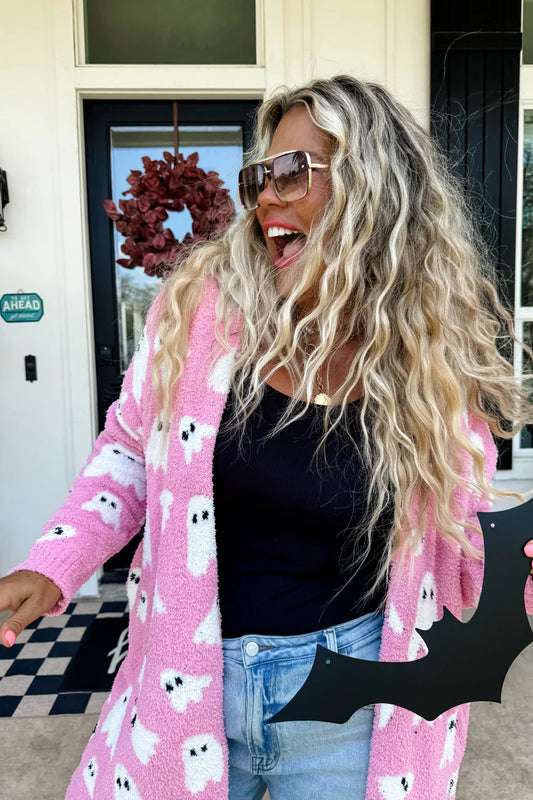 Pink Cloud Halloween Ghost Cardigan