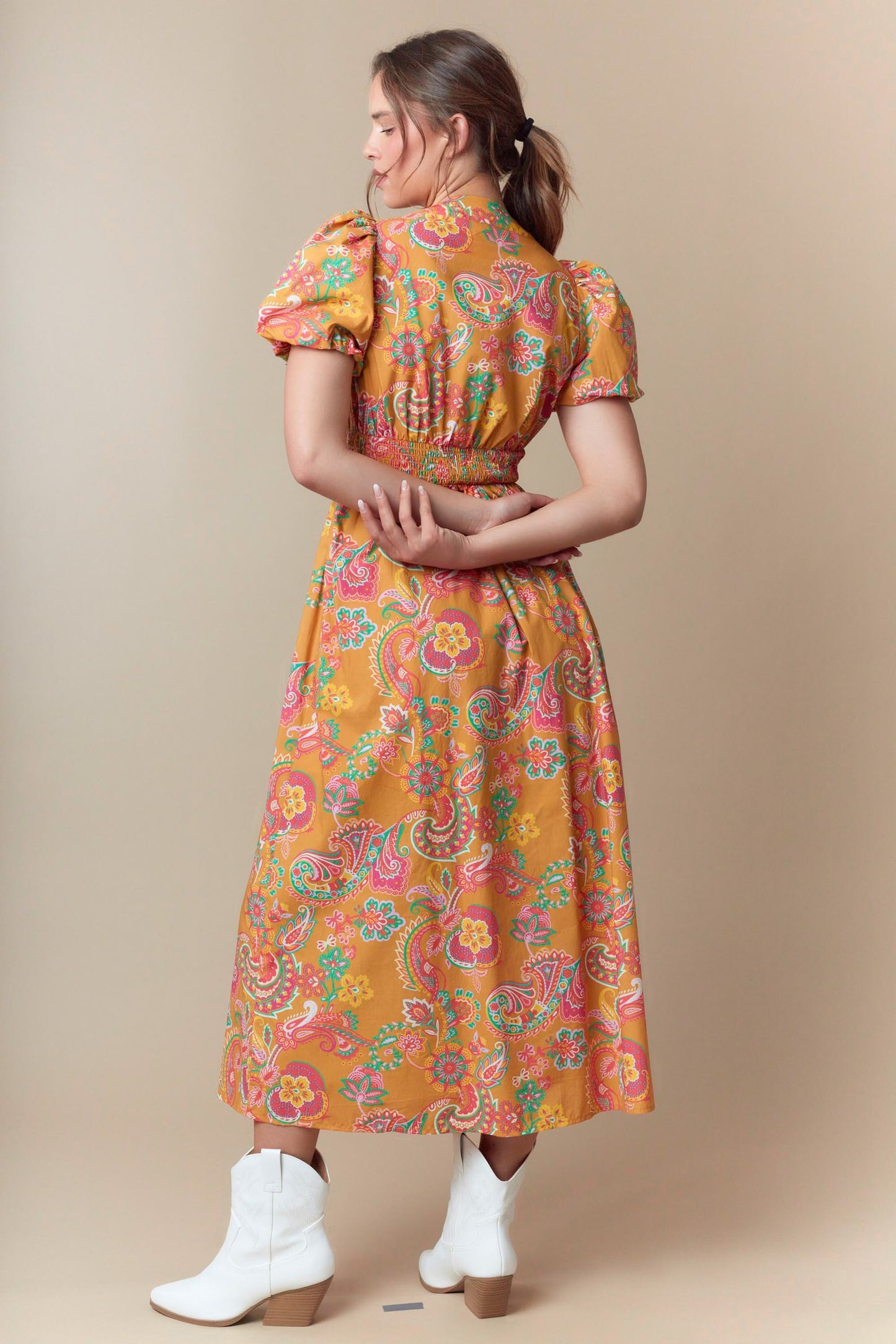 Golden Harvest Paisley Midi Dress