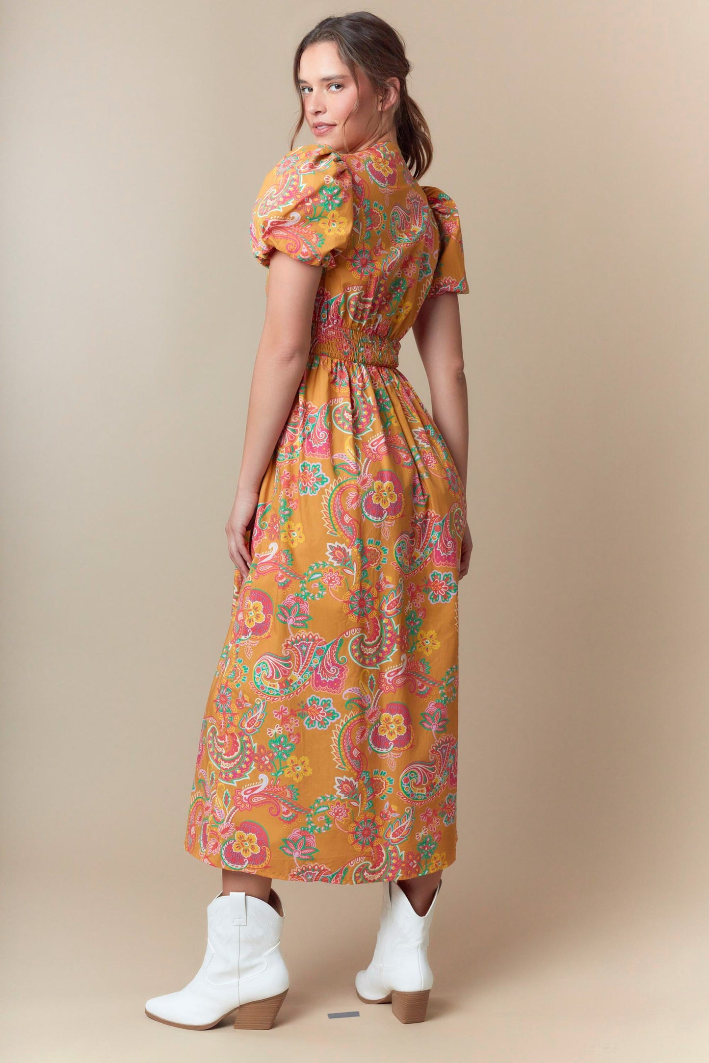 Golden Harvest Paisley Midi Dress