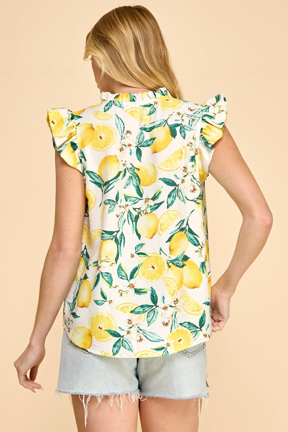 Lemon Print Flutter Sleeve Top – Fresh Summer Style
