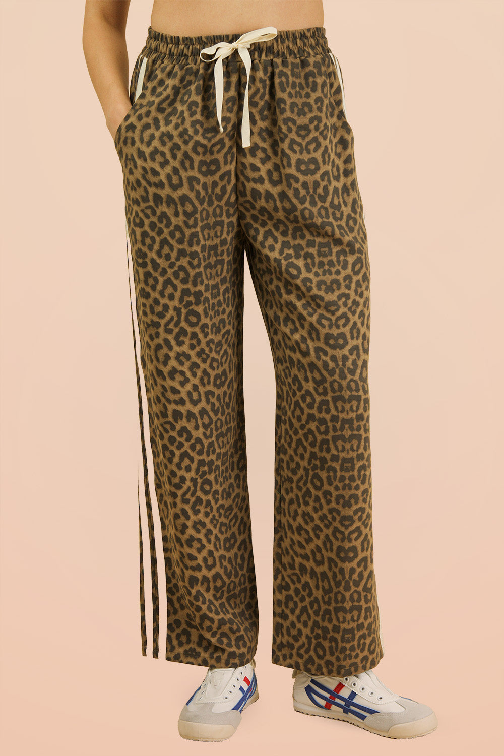 Leopard Printed Cotton Twill Tape Detail Pants
