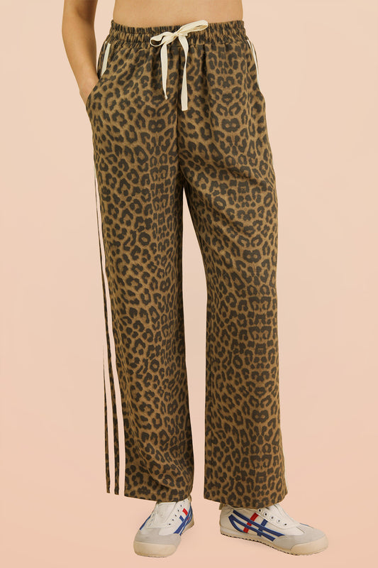Leopard Printed Cotton Twill Tape Detail Pants