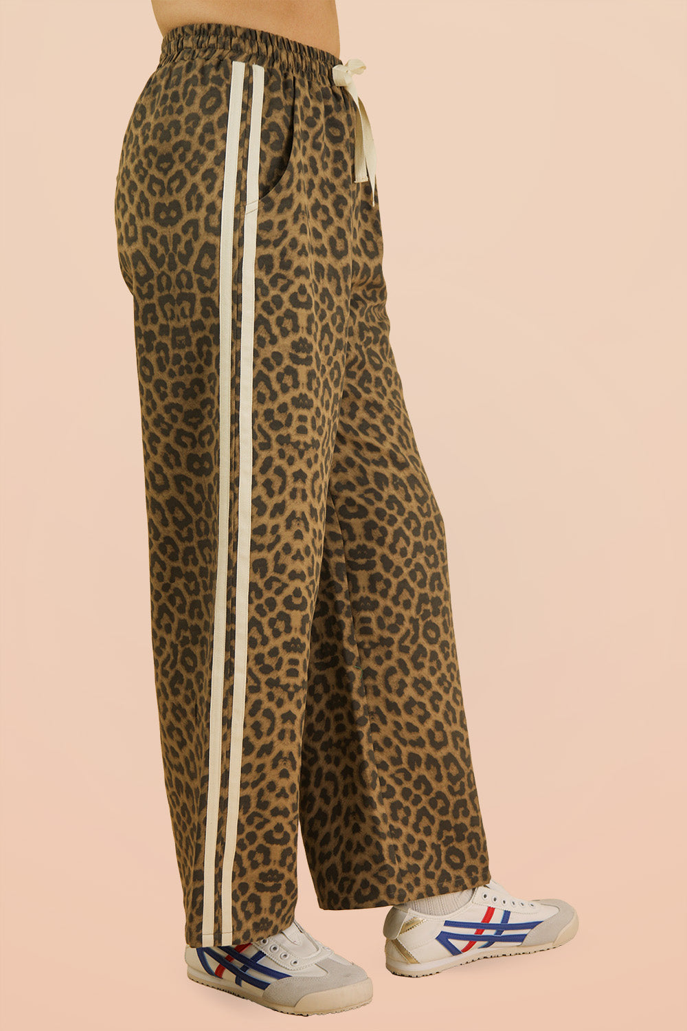 Leopard Printed Cotton Twill Tape Detail Pants