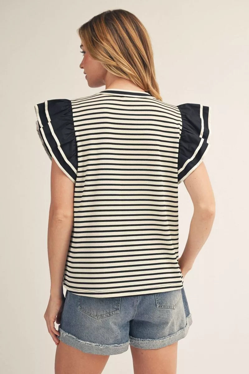 Monroe Stripe Ruffle Sleeve Top