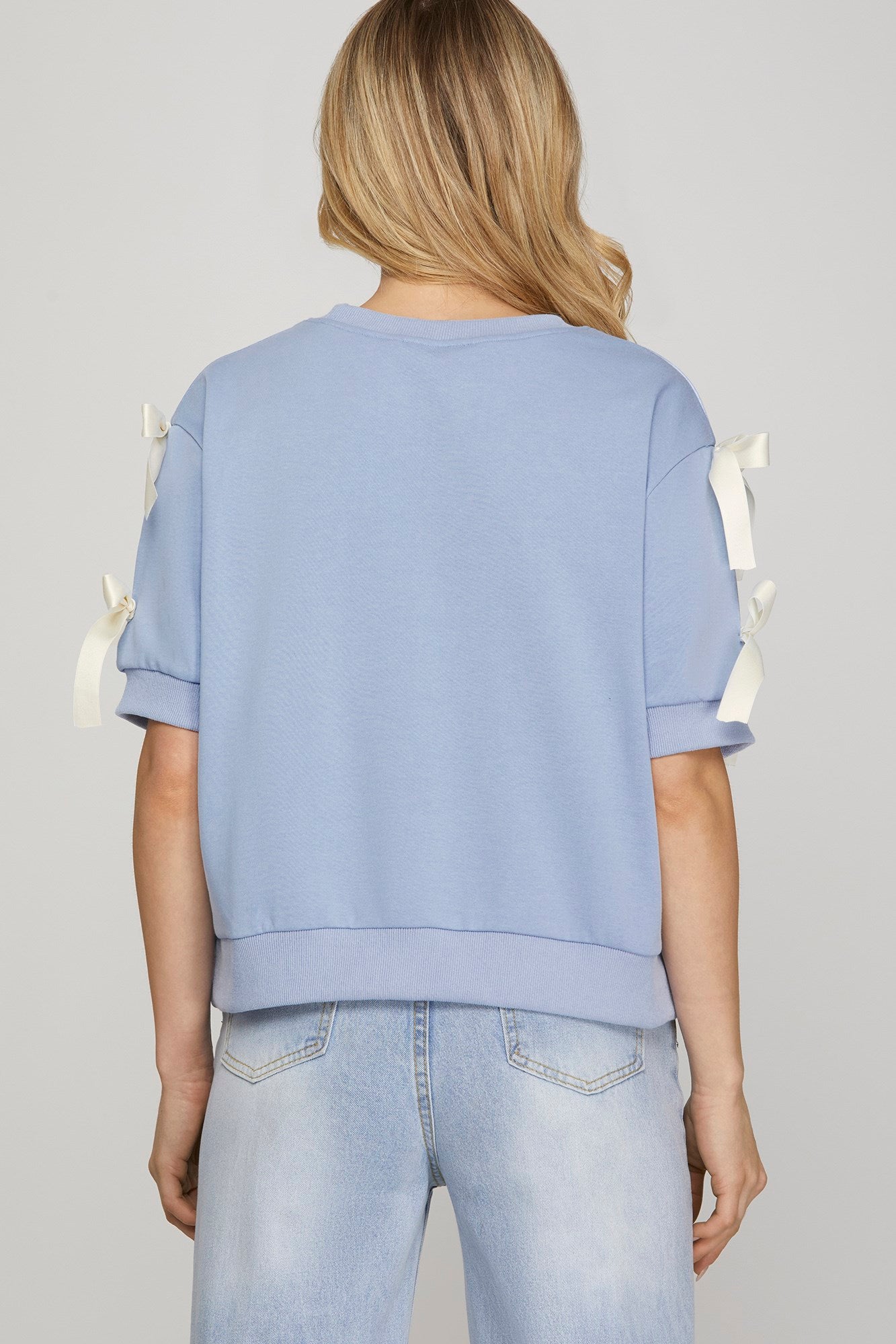 Blue Top with Contrast Bow Detail