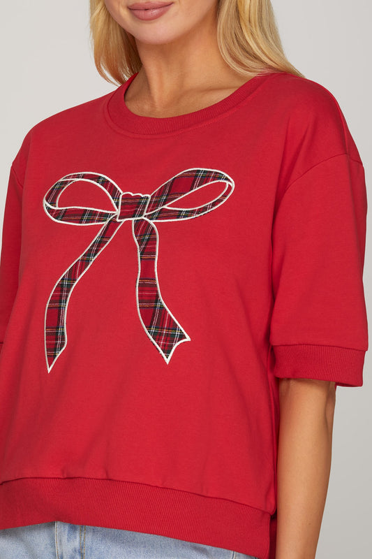 Bow Holiday Plaid Sweatshirt