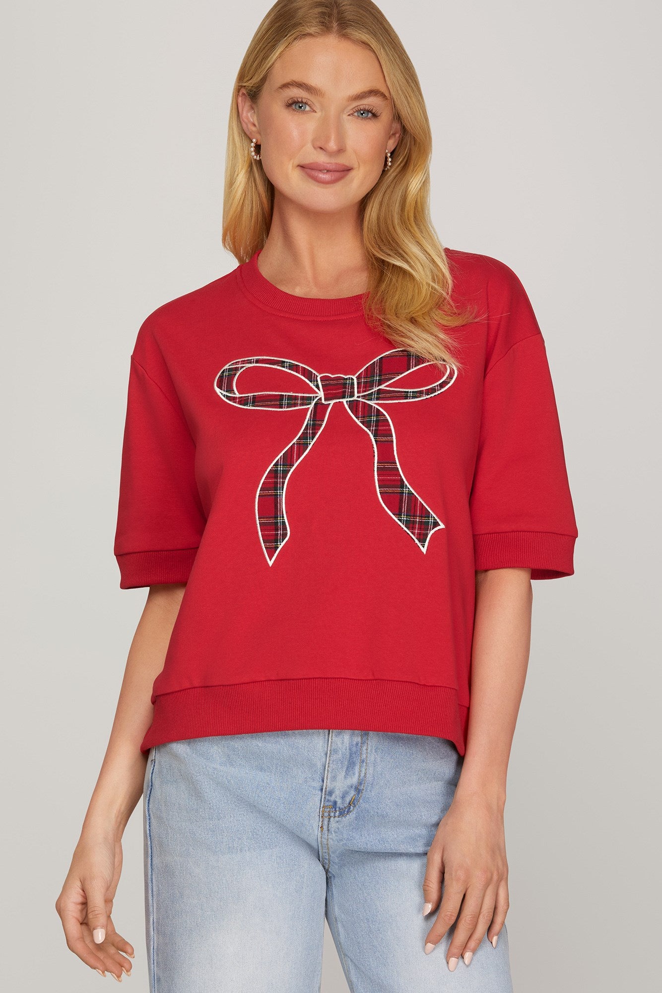 Bow Holiday Plaid Sweatshirt