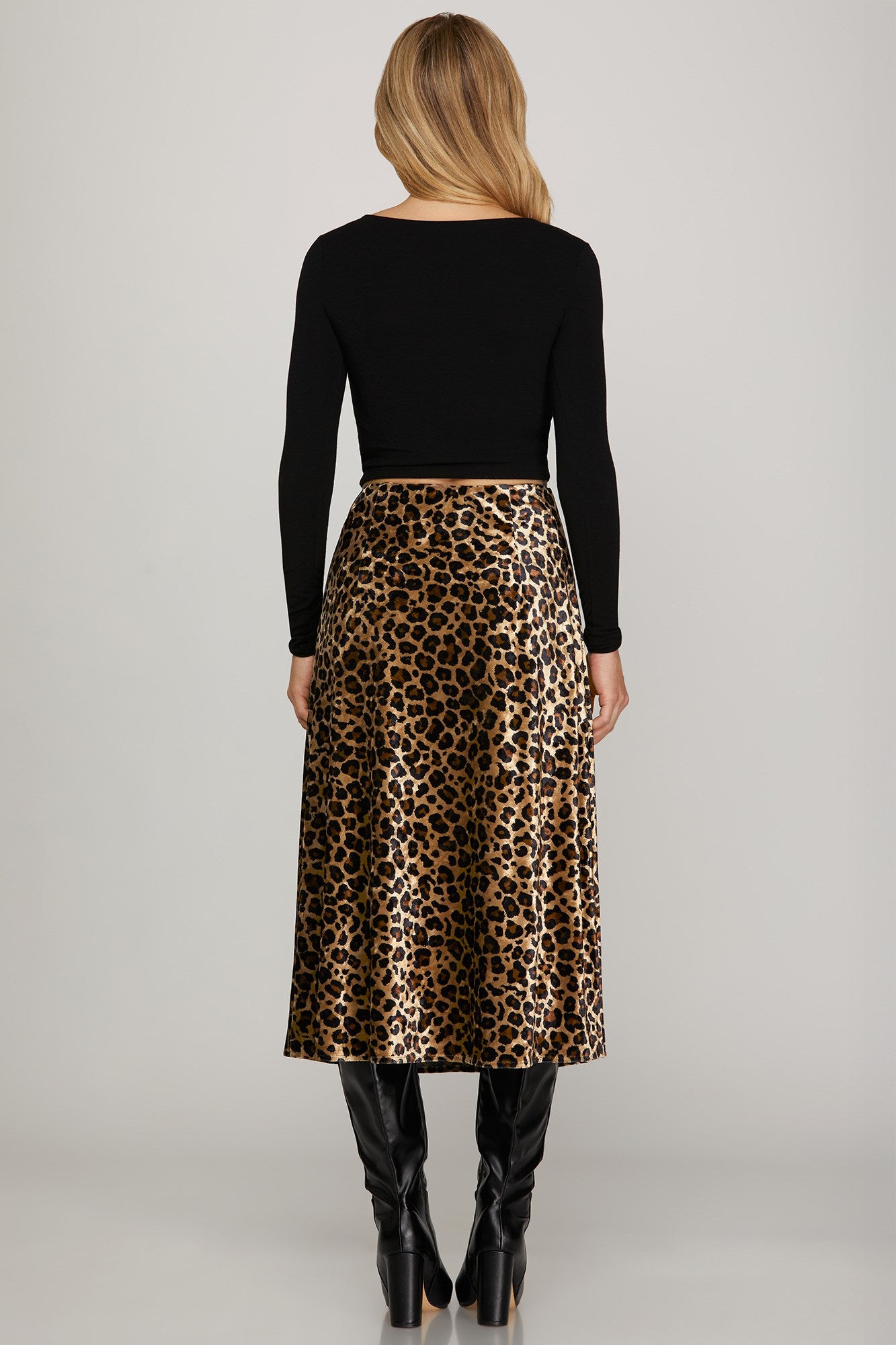 Leopard Print Velvet Midi Skirt