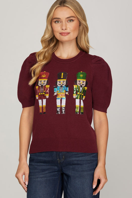 Nutcracker Wine Knit Sweater