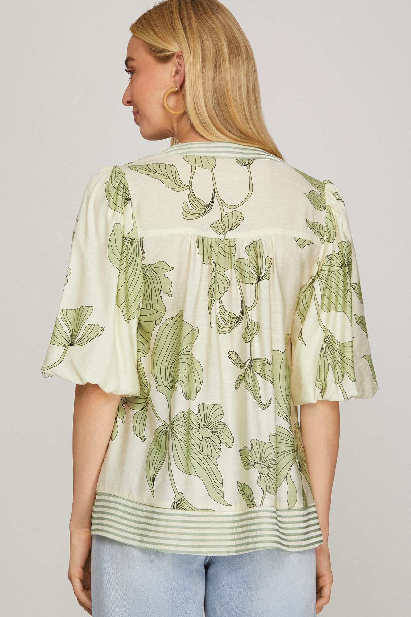 Bubble Sleeve Printed Woven Top