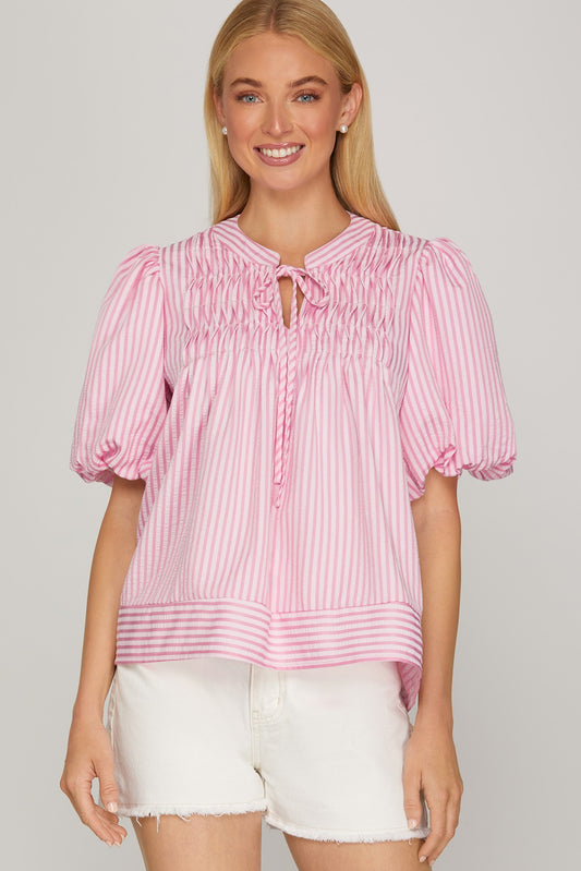 The Harper Pintuck Puff Sleeve Top