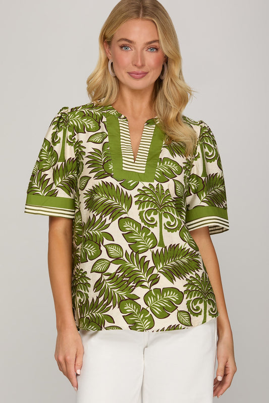 Palm V-Neck Woven Top