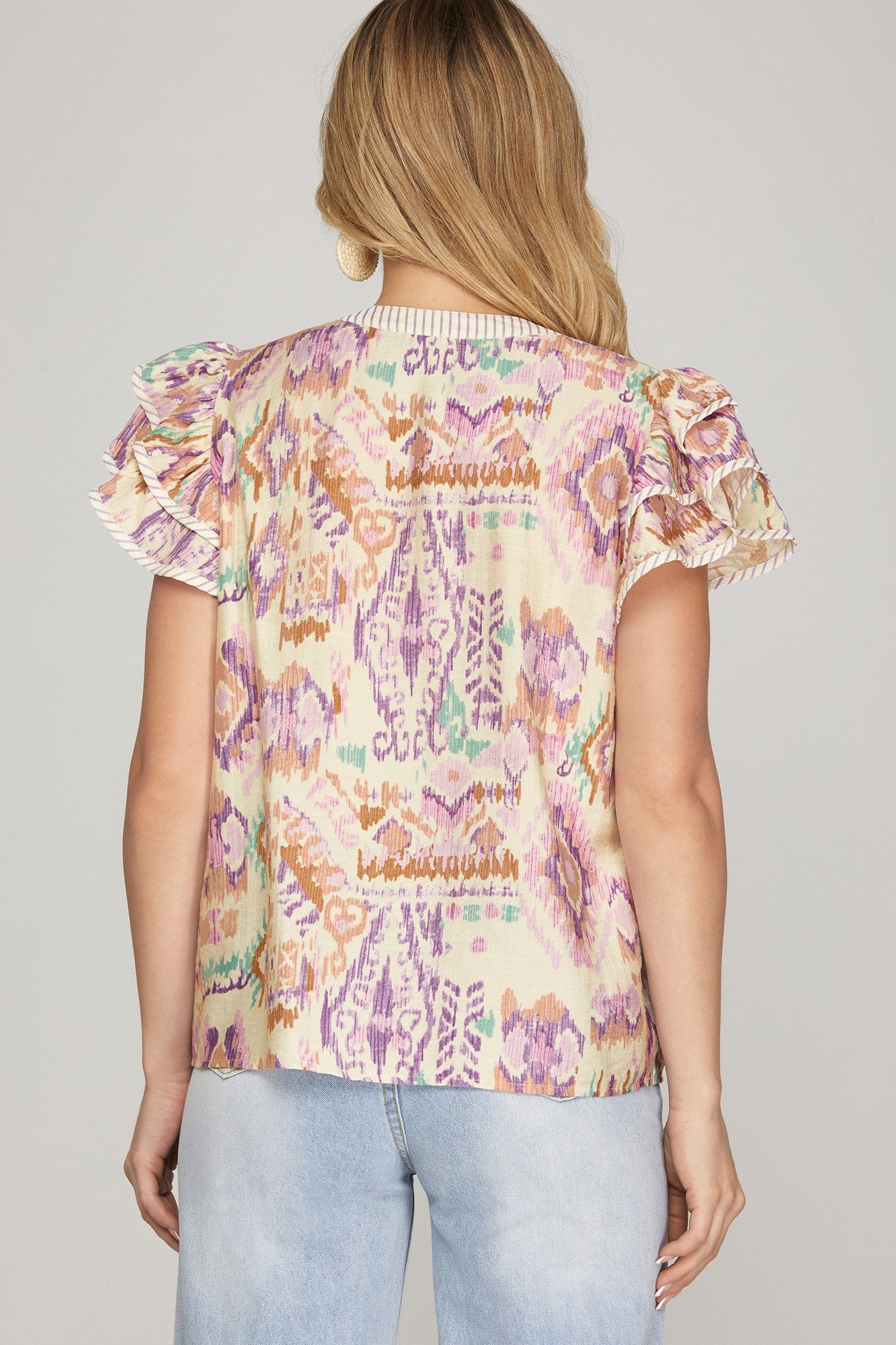 Boho Breeze Ruffle Sleeve Woven Top