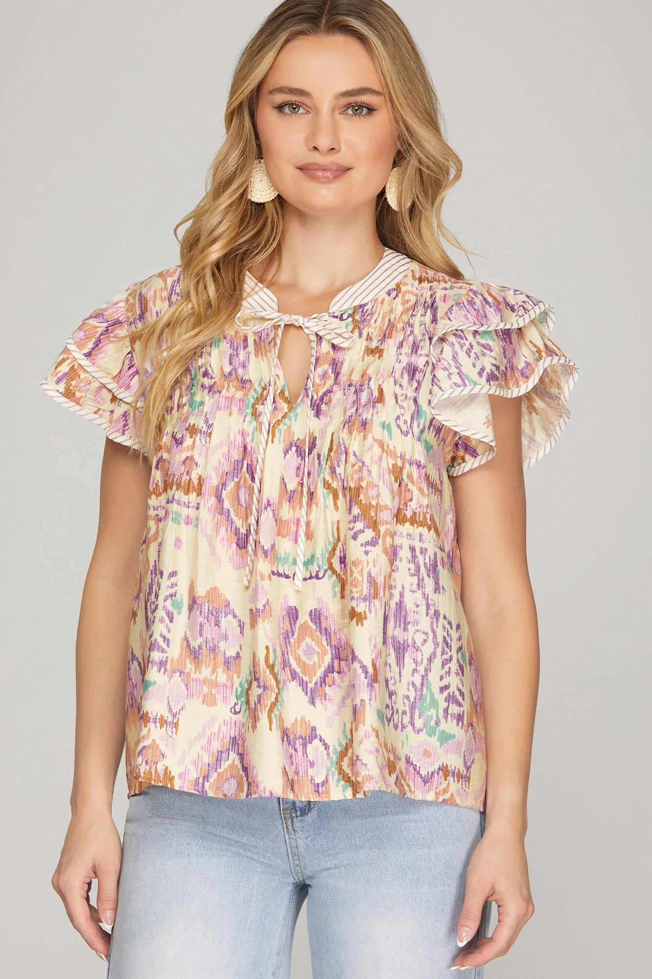 Boho Breeze Ruffle Sleeve Woven Top