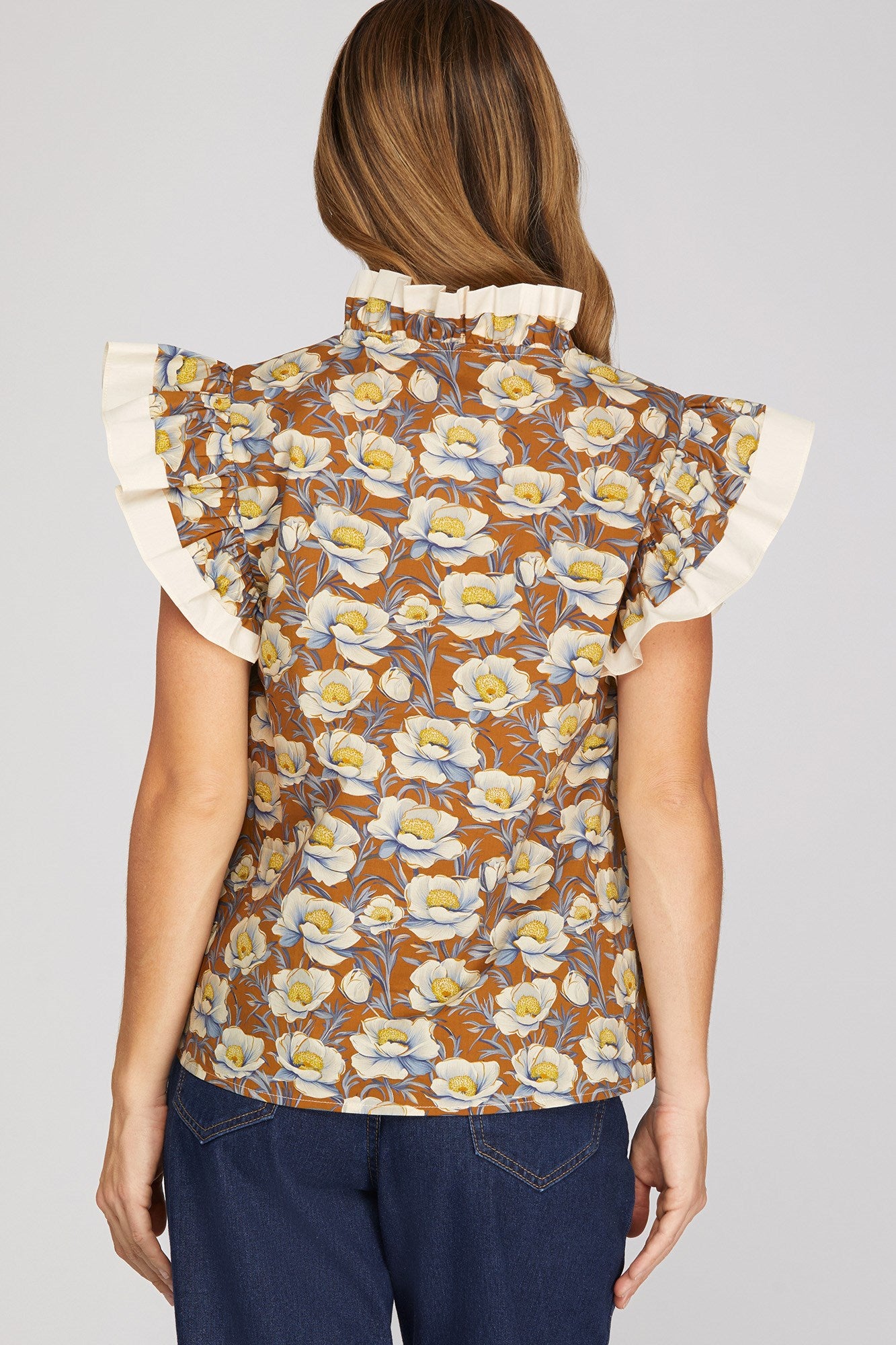 Mocha Meadow Ruffle Detail Top