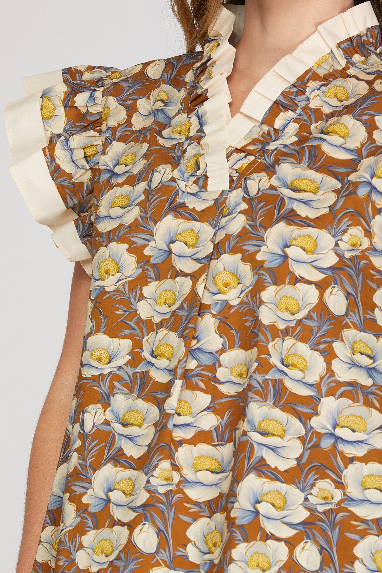 Mocha Meadow Ruffle Detail Top