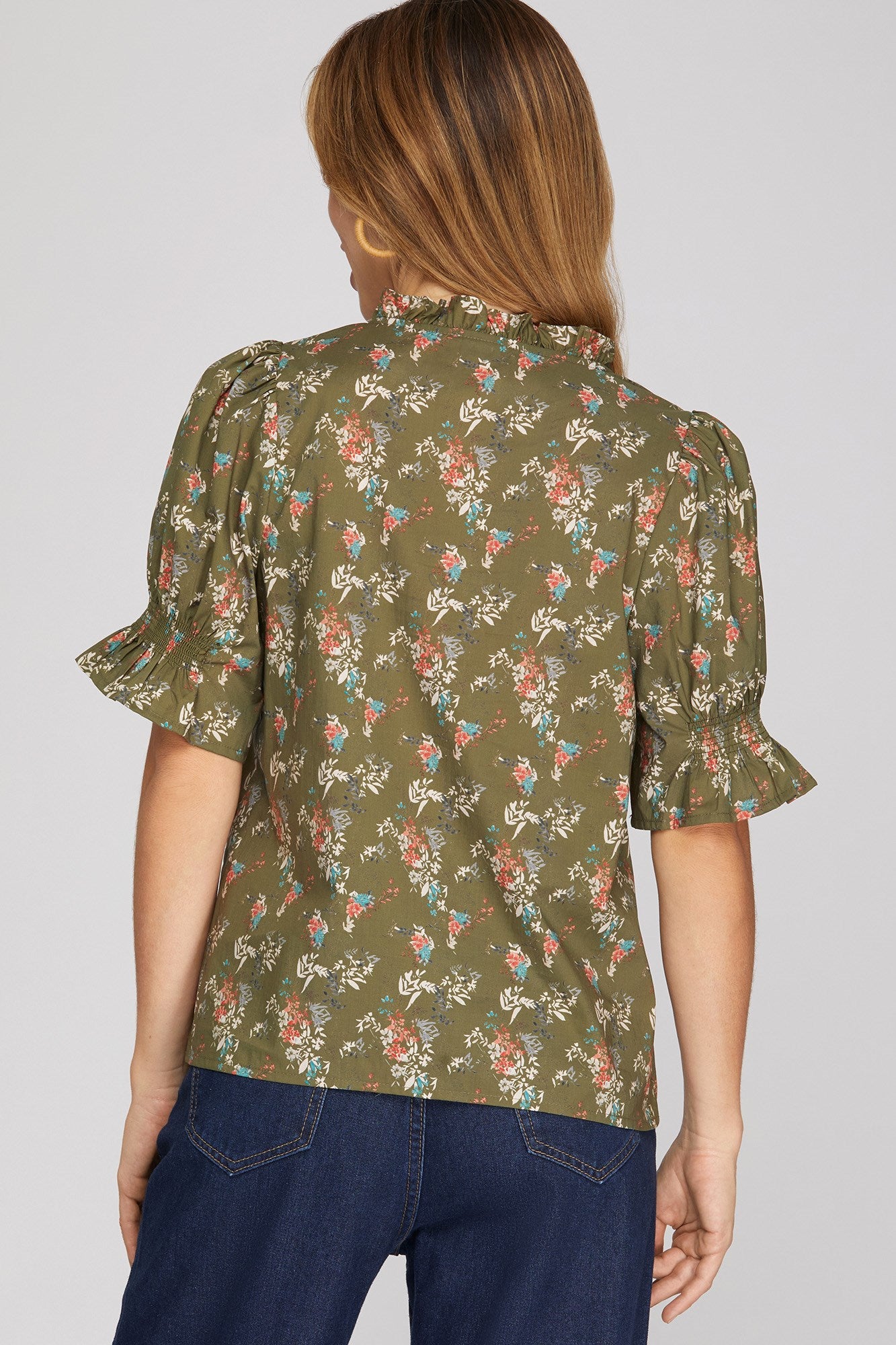 Olive Garden Ruffle Neck Top