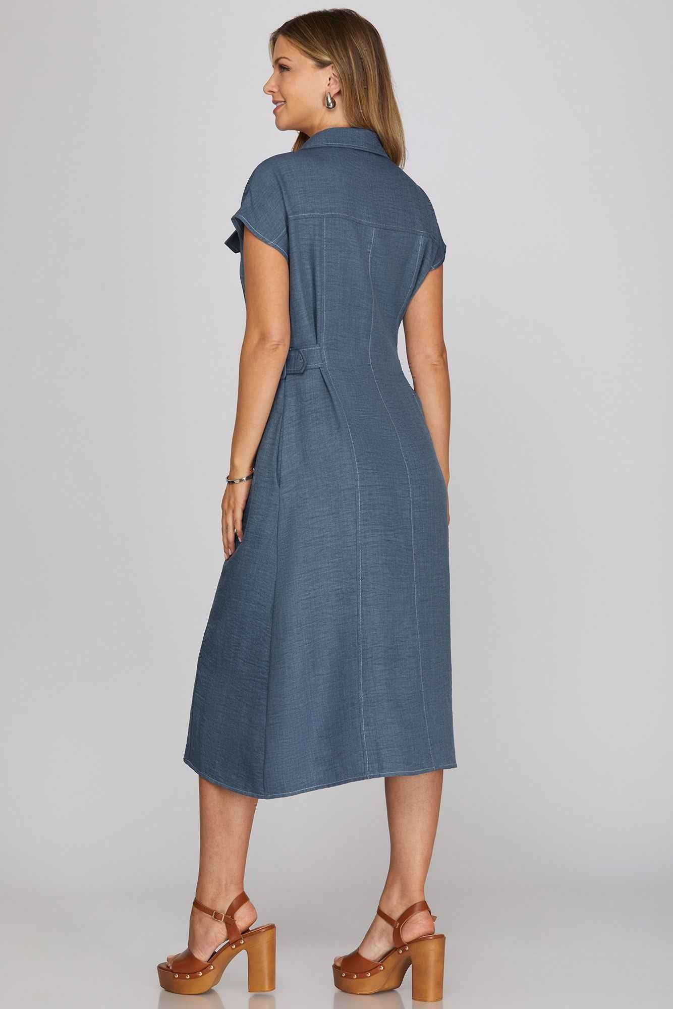 Midnight Stitch Denim Midi Dress