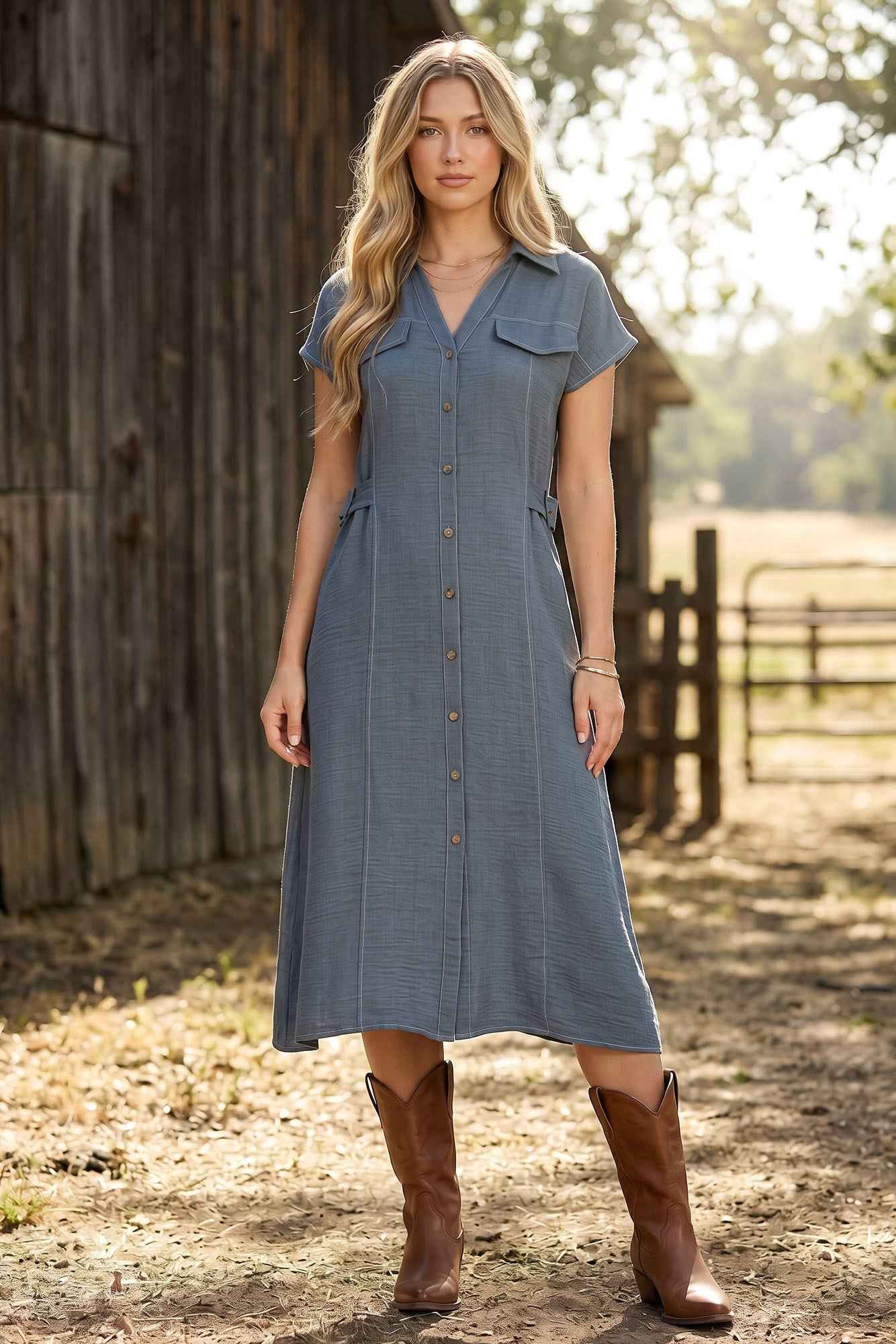 Midnight Stitch Denim Midi Dress