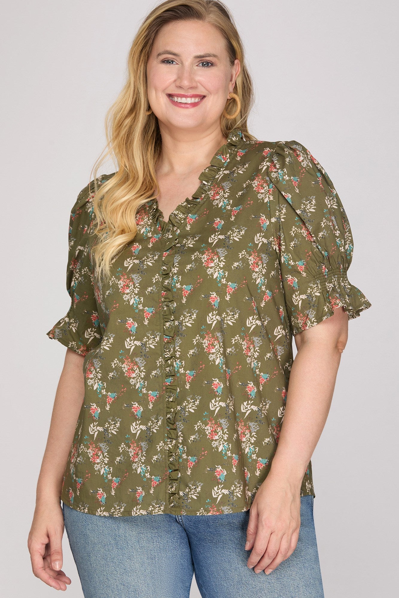 Olive Garden Ruffle Neck Top