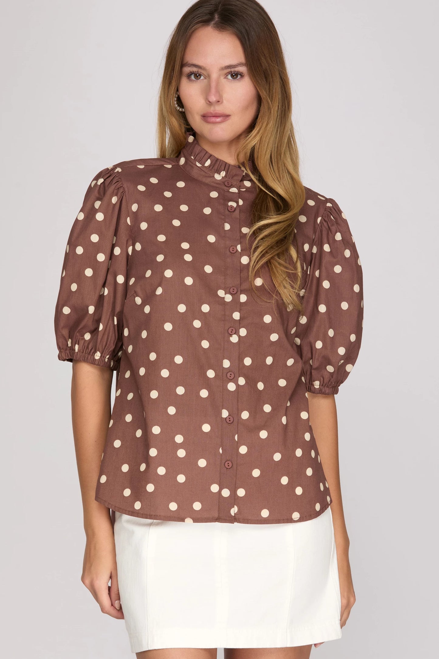 Brick Brown Polka Dot Charm Top