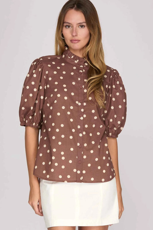 Brick Brown Polka Dot Charm Top