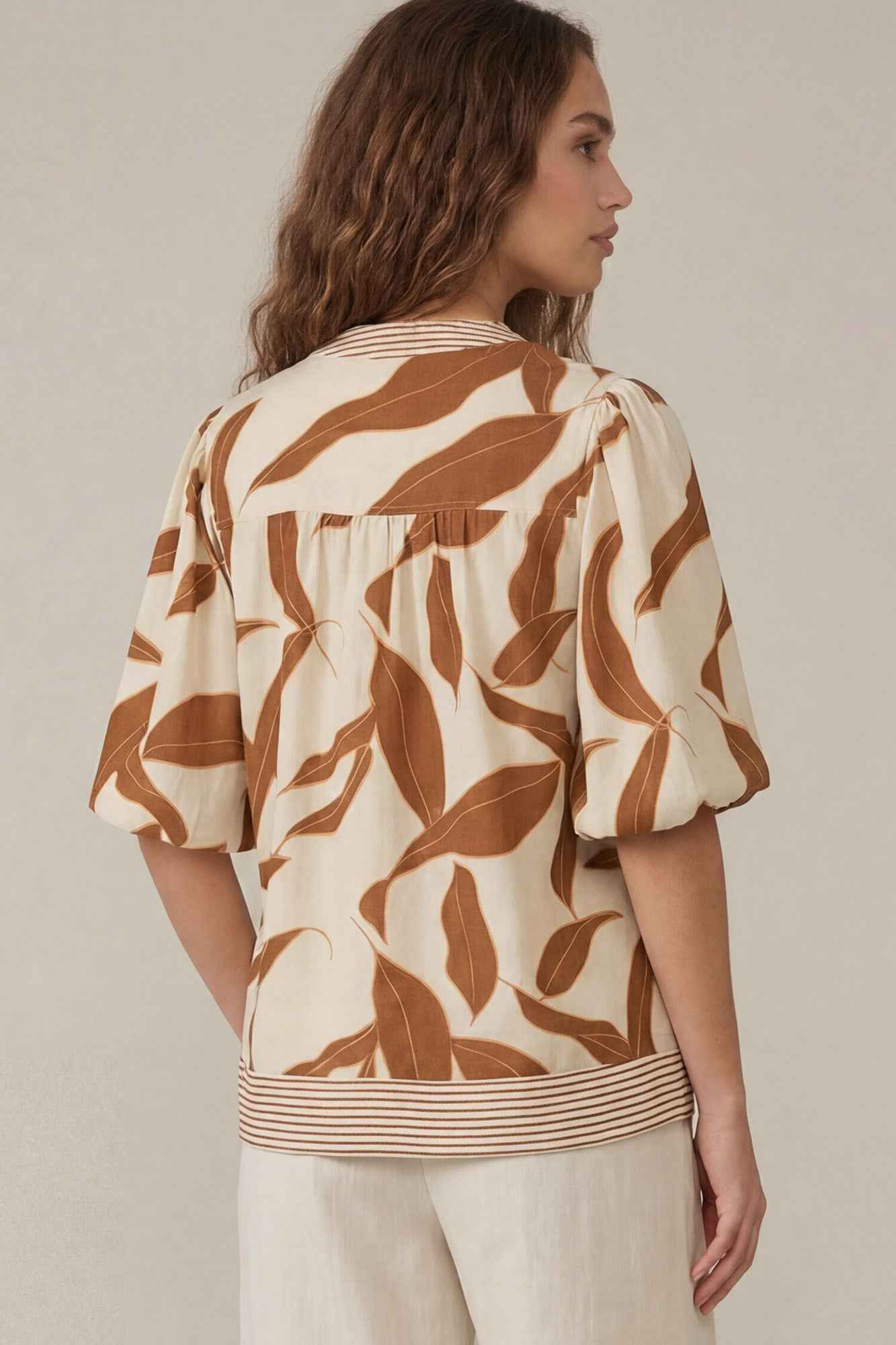 Autumn Breeze Leaf Print Blouse