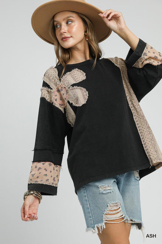 French Terry Patchwork Sleeve Pullover