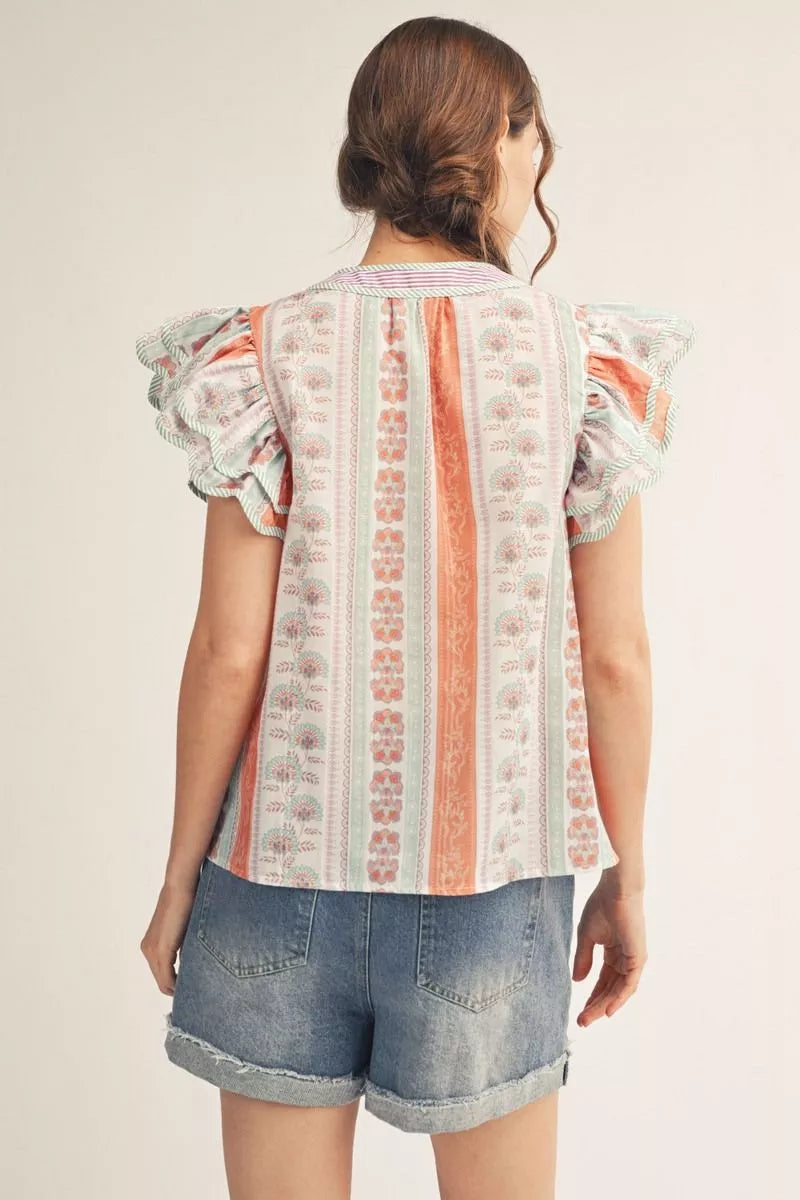 Sunset Paisley Ruffle Top