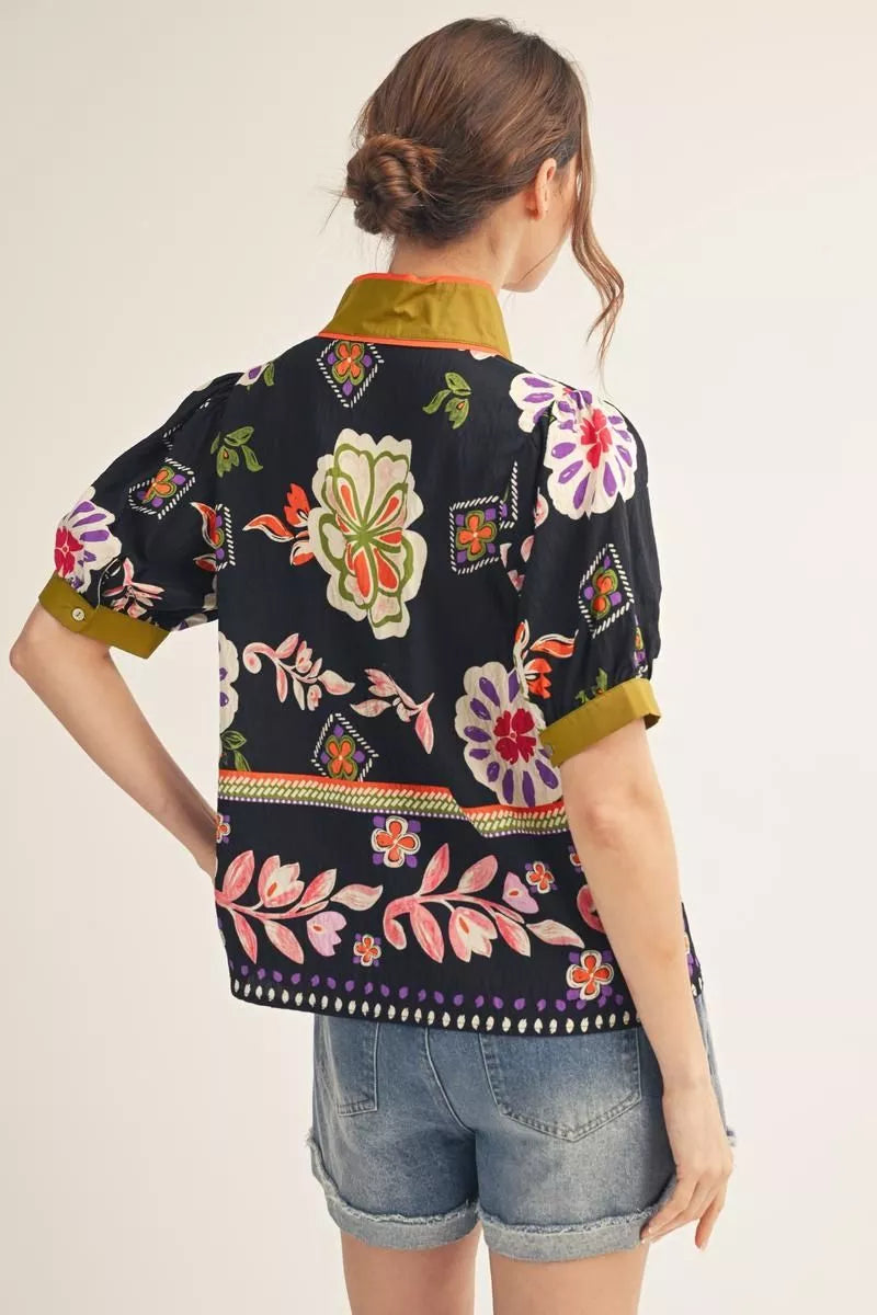 Boho Floral Puff Sleeve Top