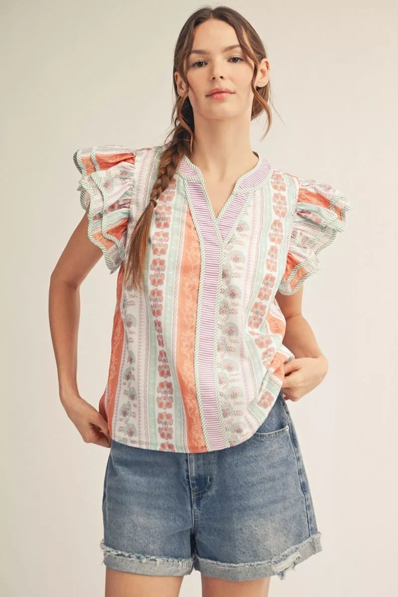 Sunset Paisley Ruffle Top