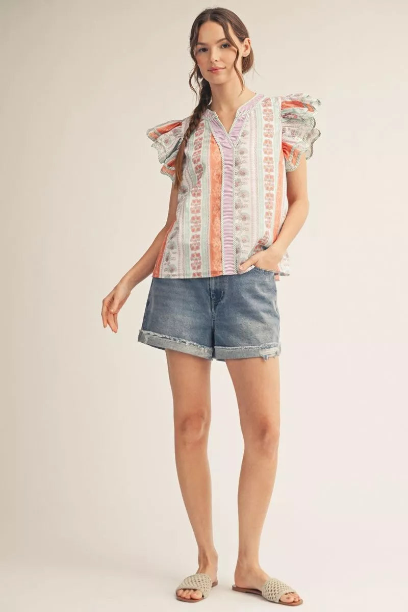 Sunset Paisley Ruffle Top