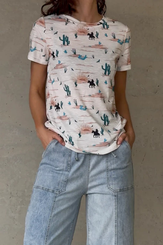 Wild West Cactus Short Sleeve Top