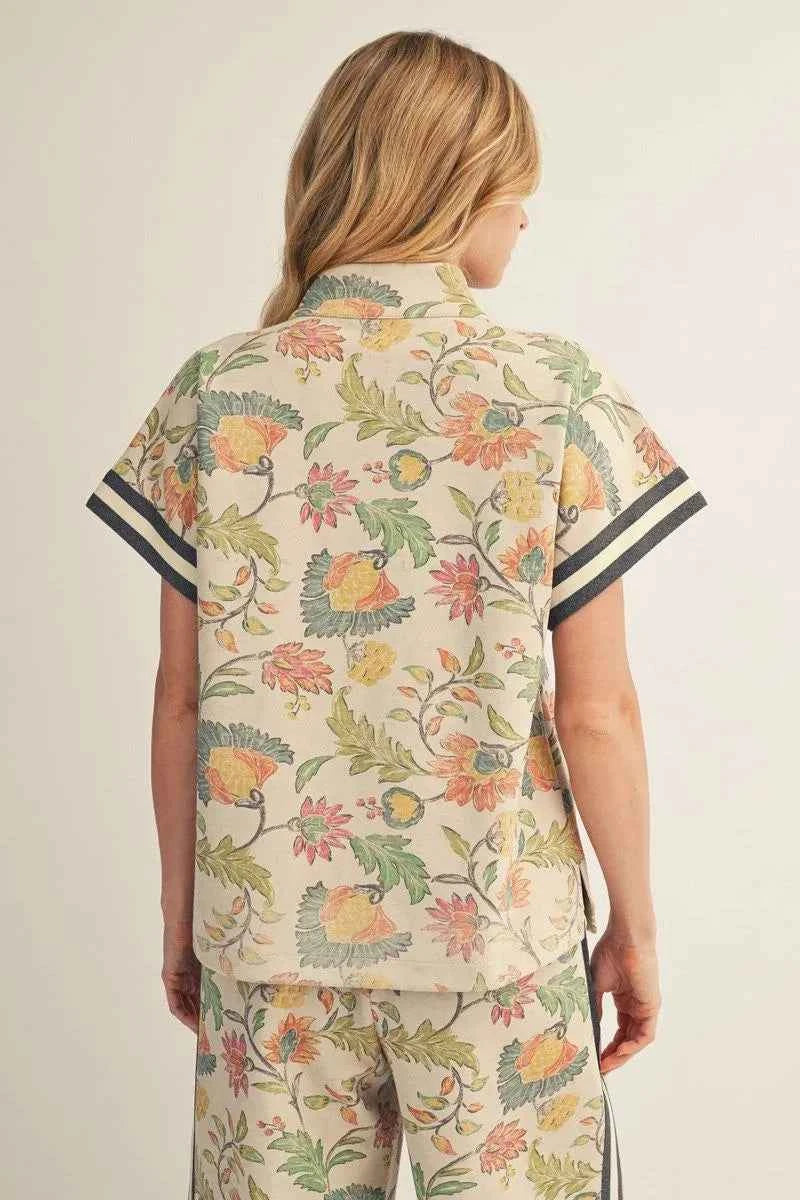 Garden Grace Floral Zip Top
