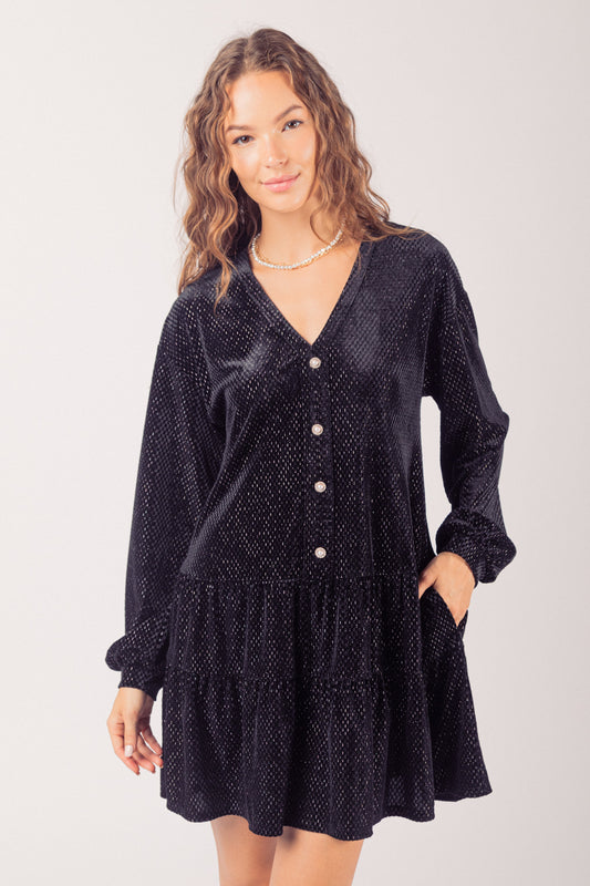 Navy Speckle Velvet Dress