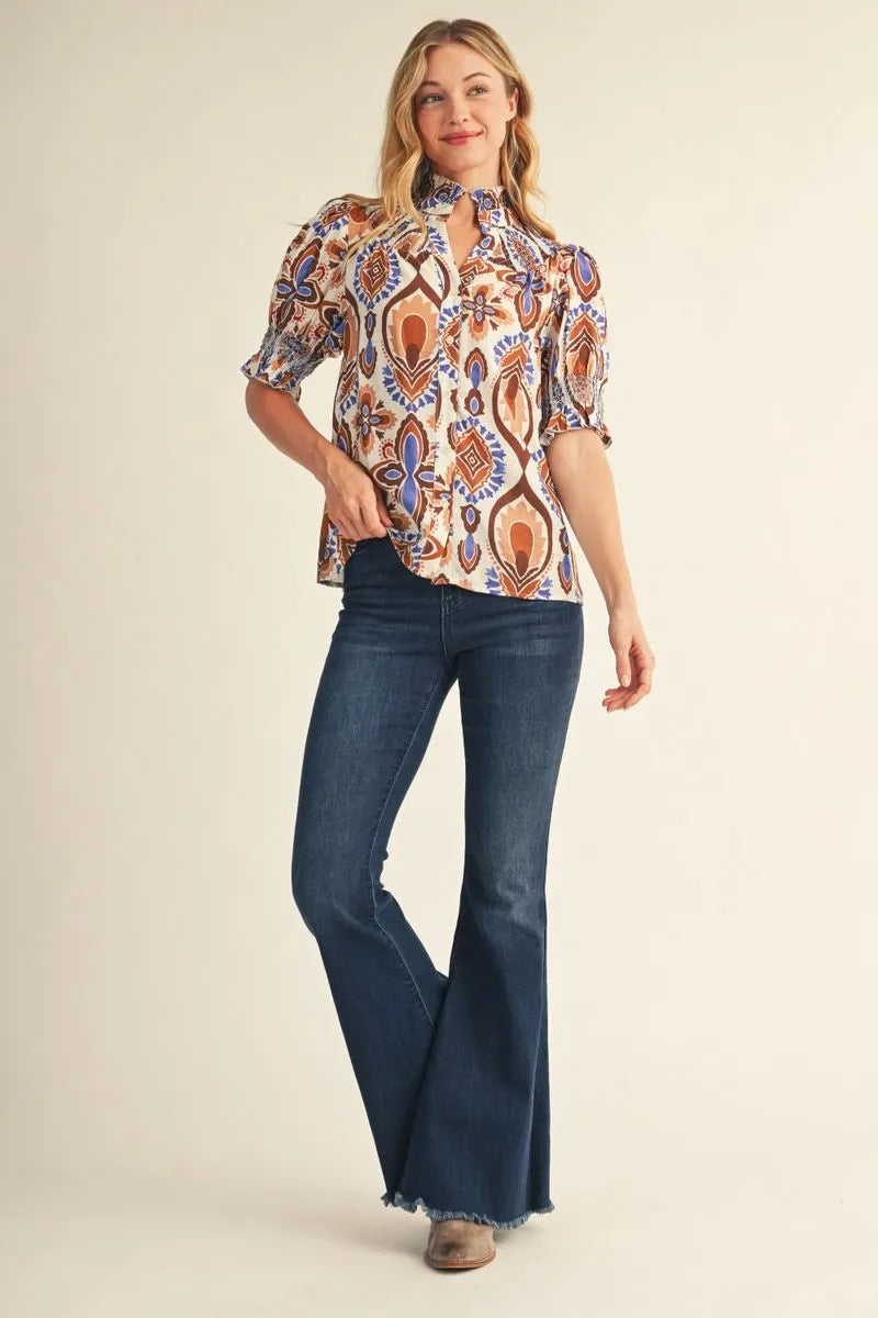 Desert Bloom Smocked Sleeve Blouse
