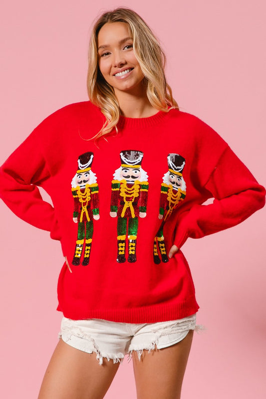 Nutcracker Sequin Red Holiday Sweater