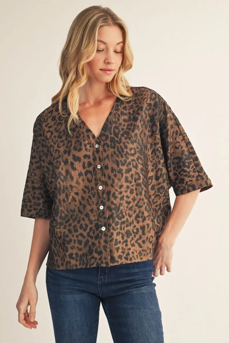 Metallic Leopard Button Down Top
