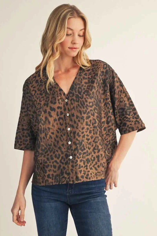 Metallic Leopard Button Down Top