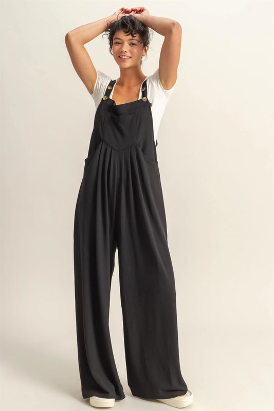 Black Washed Ribbed Jumpsuit