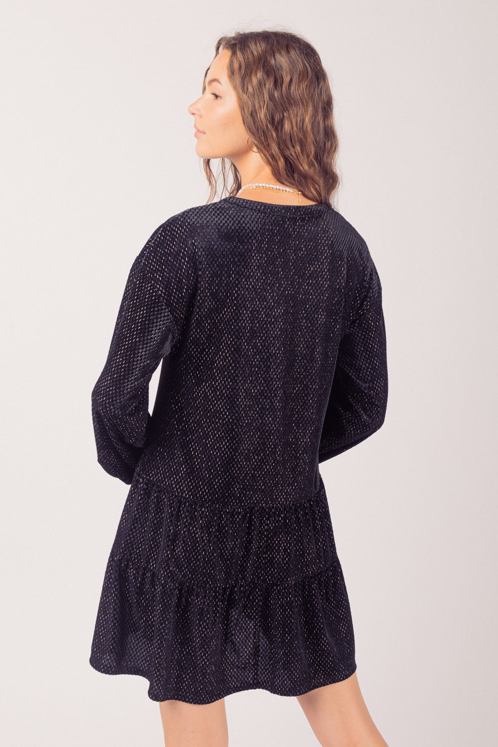 Navy Speckle Velvet Dress